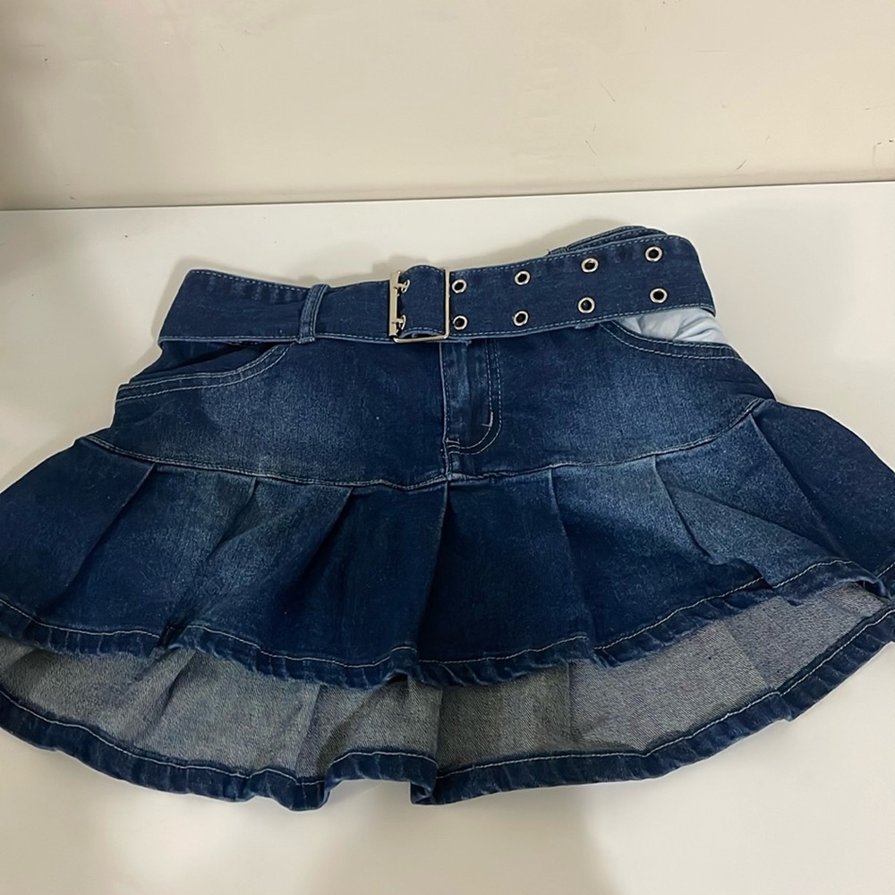 Machine pour neuf mode denim pleaded mini skirt!